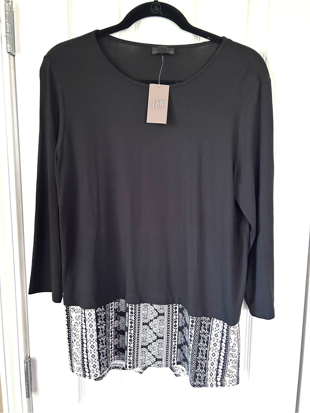 J.Jill WearEver Collection Black Mixed Print Tunic Top Size M NWT